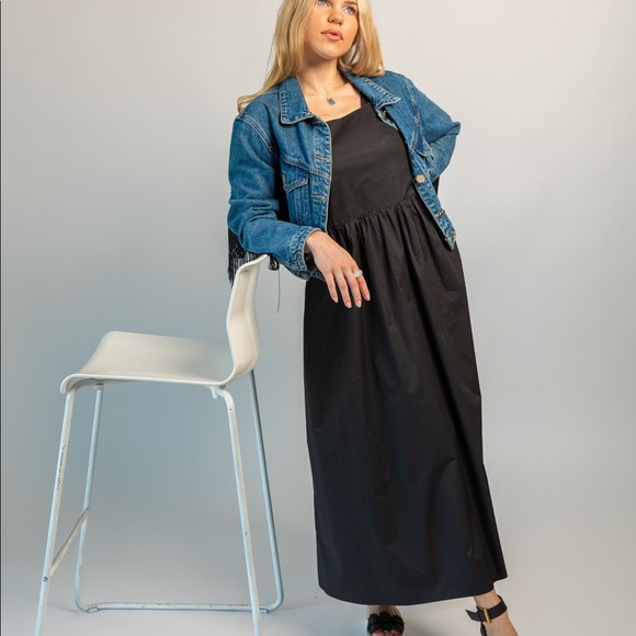 BLACK COCKTAIL DRESS, Square Neck, Elegant Cotton Minimalist Black Sleeveless - Picture 8 of 8